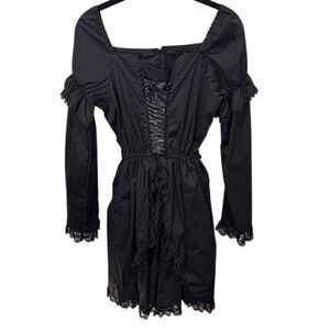 Lace Trim Corset Black Dress Long Sleeve Square Neck Mini‎ Party Cocktail